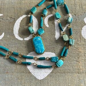Turquoise Beaded Necklace with Gold Accents